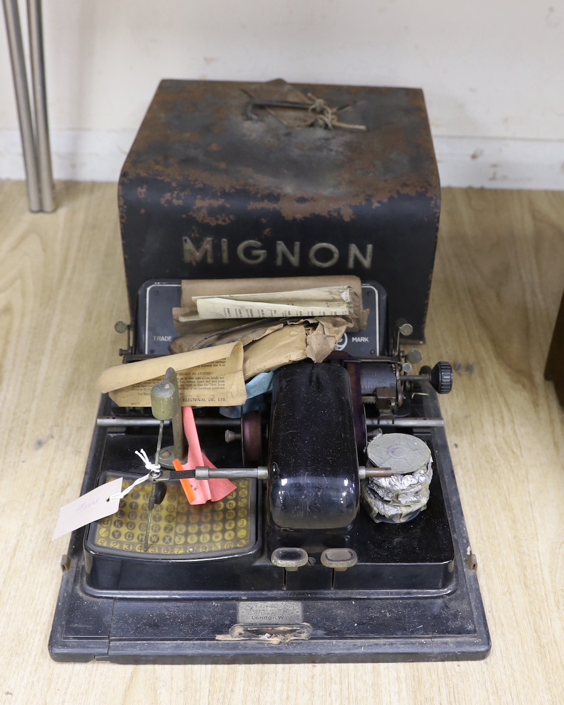 A vintage cased Mignon typewriter